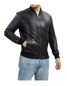Veste bomber en cuir de vache véritable noir pour homme, manches longues, résistante à l'eau, couleur unie, vêtements d'extérieur d'hiver, vêtements de mode - Product Image 1