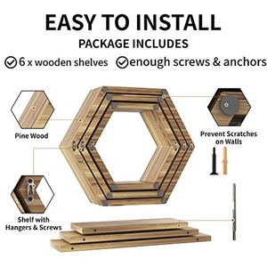 Teak Wood Floating <b>Shelf</b> Honey Gold <b>Hexagon</b> Curved Edge Wholesale - Product Image 4