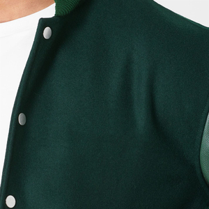 Men's Green Wool/<b>Leather</b> Varsity Jacket Stand <b>Belt</b> Closure Casual Winter Style Regular Fit Solid Color Quick Dry Breathable - Product Image 6