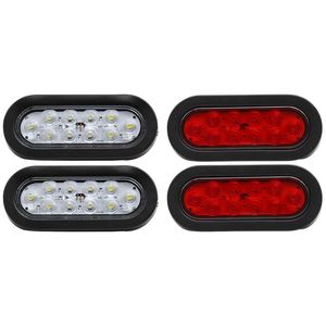 Set di 4 Luci Posteriori Ovali LED da 6 Pollici per Rimorchi e Camion, 10 LED, 12V, con Luce di Stop e 2 Coperture Rosse e 2 Bianche - Product Image 1
