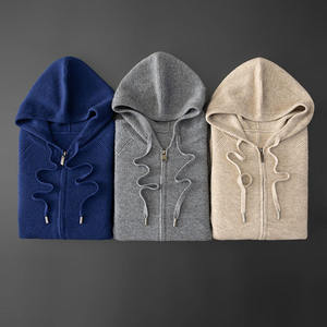 Suéter de Punto con Capucha para Hombre, Cierre de Cremallera, Color Sólido, Estilo Casual para Otoño, Corte Regular, Manga Larga, Material Acrílico Antipilling - Product Image 5