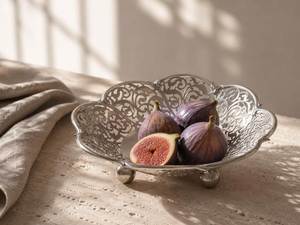 Handmade Silver <b>Metal</b> <b>Bowl</b> with Gold Leaf Branch Stand and Matching Spoon Modern Luxury Food Serving <b>Bowls</b> For Dinnerware Use - Product Image 3