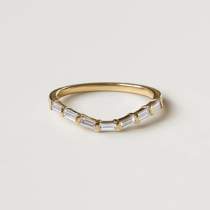 Bague en Moissanite taille Baguette 0,42 carats, bande ondulée, en argent 925 plaqué or 14 carats, demi-alliance de mariage, bague empilable - Product Image 1