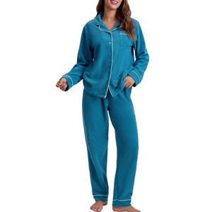 Pyjama en satin de soie respirant pour femme, personnalisé en coton, ensemble de vêtements de nuit 2 pièces, tissu velours de haute qualité, taille élastique, peignoir - Product Image 1