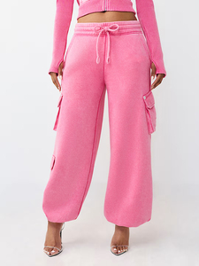 Pantalon cargo en jean délavé léger et respirant pour femme, taille haute, fermeture éclair, idéal pour les activités décontractées en extérieur - Vente en gros - Product Image 2