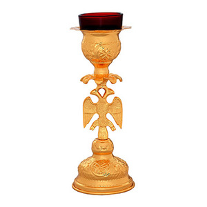 Bougie d'encens sur pied avec bougie chauffe-plat en verre rouge |   Lampe de sanctuarium en laiton – DOUBLE VEE EXPORTS - Product Image 1