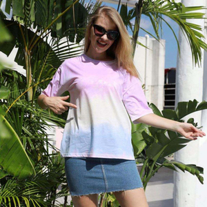 Women's Oversized Ombre Tie-Dye T-Shirt Lightweight Polyester Half Sleeve Round Neck Casual Custom Logo Summer <b>Top</b> - Product Image 2