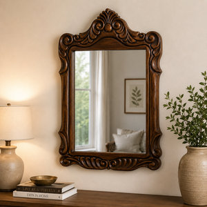 Aqdus Saleem Hand Carved Wooden Traditional Framed Eco-Friendly <b>Rectangular</b> <b>Wall</b> <b>Mirror</b> Home Decor Living Room Bedroom Entryway - Product Image 4