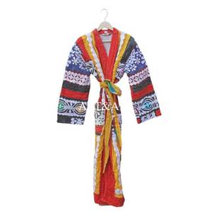 Ropa de Dormir para Mujer, Estilo Vintage, Elegante, Hecha a Mano, Acolchada Kantha, Largo hasta la Rodilla, 100% Algodón, Floral, Transpirable - Product Image 3