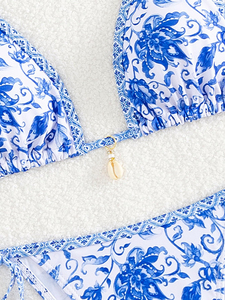 Conjunto de Bikini de 2 Piezas para Mujer, Top con Tirantes Anchos, Diseño Sexy, Estampado Floral, Cuello en V, Espalda con Lazos, Braguita de Talle Bajo - Product Image 5