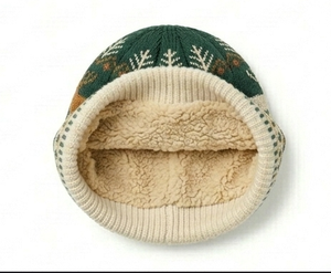 Bonnet en tricot jacquard vert avec motif cerf et flocon de neige 56-58CM, casquette d'hiver unisexe pour adultes, style décontracté, 100% acrylique - Product Image 5