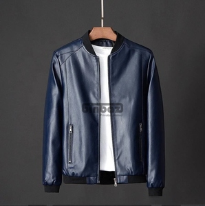 Veste en cuir PU pour homme, veste bomber zippée, coupe-vent, vêtements d'extérieur décontractés pour l'automne et l'hiver - Product Image 1