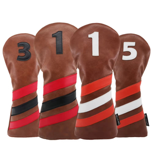SOSH4 PU Leather Magnetic Closure Blade Style <b>Golf</b> Head Cover with 3D Embroidery and <b>Golf</b> Clubs & Stars Pattern - Product Image 5