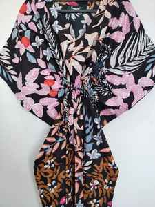 Vestido Kaftan de Algodón con Estampado de Hojas Hecho a Mano, Traje Ligero de Playa Estilo Indio - Product Image 4