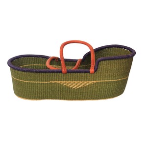 Panier à langer moderne en jonc de mer vert, avec panier à langer pour enfant en rotin et sangles en cuir - Product Image 1