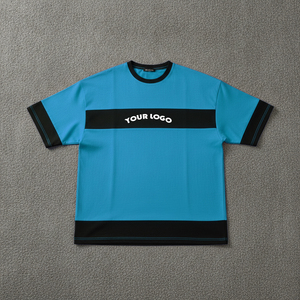 T-shirt surdimensionné à col rond en coton 100% avec logo imprimé en relief personnalisé, panneaux colorés, coupe ample - Product Image 5