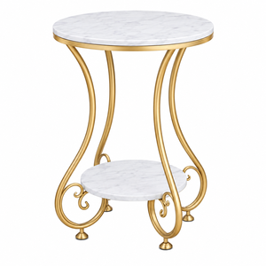 2 Tier Round End <b>Table</b> <b>Industrial</b> Style Bedside <b>Table</b> with Storage for Living Room Bedroom Balcony Patio Small Coffee <b>Side</b> <b>Table</b> - Product Image 1