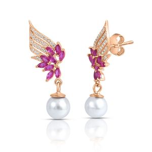 Super vente flash de septembre, boucles d'oreilles pendantes en argent sterling 925 plaqué or rose avec perles à fleurs, pour femmes, pour la Saint-Valentin - Product Image 1