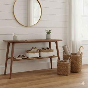 Ensemble de 4 paniers blancs naturels en écorce de bananier, artisanat en plastique recyclé - Product Image 5