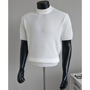 T-shirt d'été tricoté de haute qualité à manches courtes avec col Henley, coupe ajustée et effet sculptant, style <span class=keywords><strong>Old</strong></span> Money - Product Image 3