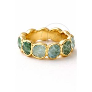 แหวนอะความารีนธรรมชาติทรงคลาสสิกประดับขอบทองชุบทองเหลือง แหวนเพชรพลอยทำมือสำหรับผู้ชายและผู้หญิง - Product Image 1