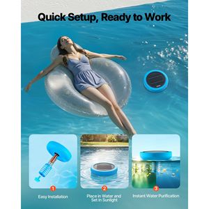 Purificatore d'Acqua Automatico a Energia Solare, Ionizzatore Galleggiante in Rame per Piscine da 35.000 Galloni, Trattamento Acqua Senza Cloro - Product Image 6