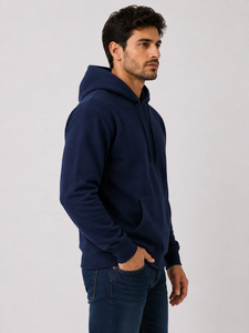 <b>Men's</b> Oversized Hooded Sweatshirt Solid <b>Black</b> Cotton <b>Fleece</b> Casual Pullover With Pocket Autumn Wear - Product Image 2