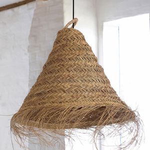 Abat-jour en rotin et jonc de mer fait main, style bohème, éco-responsable, pour éclairage intérieur et extérieur - Product Image 5