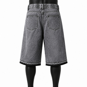 Shorts Vaqueros Cruzados con Pedrería para Hombre, 100% Algodón, Estilo Vintage, Bermuda para Uso Casual de Verano - Product Image 2