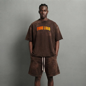OEM/ODM Short Sleeve T-shirt and Shorts Set 100% Cotton washed breathable comfortable hip hop Shorts and T Shirt man Sets - Product Image 4