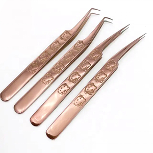 Vente flash : pinces à cils en acier inoxydable à 90 degrés, couleur or rose, avec embout en fibre pour extensions de cils - Product Image 1