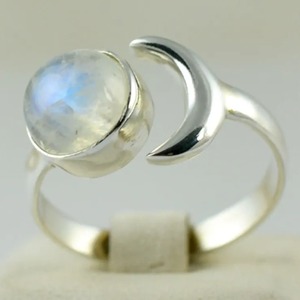 Rainbow Moonstone <b>Ring</b> 925 Sterling <b>Silver</b> Handmade <b>Statement</b> Promise <b>Ring</b> for Women Boho Round June Birthstone Jewelry - Product Image 2