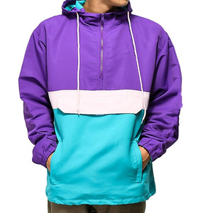 Veste coupe-vent décontractée pour homme à capuche, color block violet et turquoise, avec fermeture éclair quart de tour, pour le printemps - Product Image 1