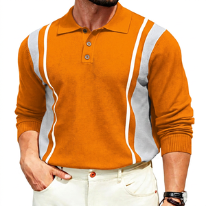 Men's Long Sleeve <b>Black</b> Gray Color Block <b>Polo</b> Shirt Casual Breathable Turn Down Collar 100% Cotton <b>Top</b> - Product Image 6