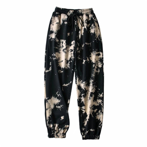 Pantalon de jogging décontracté à taille élastique avec cordon de serrage, motif blanc et noir, pour l'été, en coton léger, pour hommes, OEM, style tie-dye - Product Image 5