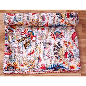 Couvre-lit Kantha indien fait main de haute qualité ART&ART, 100% coton, imprimé à la main, motif floral, poids du tissu 220g - Product Image 5