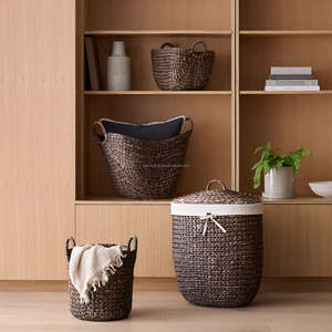 Paniers de rangement en jacinthe d'eau naturelle avec poignées, boîtes de rangement tissées, panier à linge, panier à prix avantageux - Product Image 1
