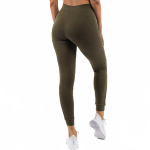 Women's Olive Green High Waist <b>Leggings</b> Solid Athletic Full Length Pants With <b>Zipper</b> Pocket - Product Image 2