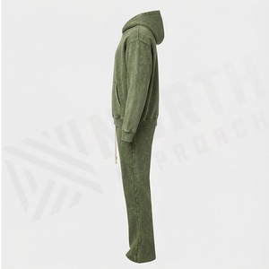 Conjunto Deportivo Personalizado de Invierno, Estilo Urbano, Lavado Ácido, Vintage, de Algodón Grueso, con Sudadera con Capucha y Pantalones Acampanados para Hombre, Ropa de Gimnasio - Product Image 3