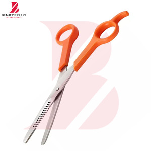 Ciseaux à effiler les cheveux professionnels en acier inoxydable avec manche en plastique orange, personnalisables avec logo, pour barbier, vente en gros - Product Image 4