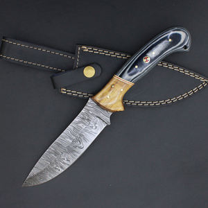 มีดล่าสัตว์ที่ผลิตจากเหล็กกล้าคาร์บอนสูง พร้อมด้ามจับโค้งมน สำหรับใช้งานในแคมป์ มีดล่าสัตว์พร้อมปลอกป้องกัน - Product Image 1