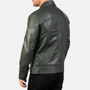 Veste moto en cuir véritable pour homme, col rabattu, fermeture éclair, couleur unie, coupe classique, pour l'automne - Product Image 3