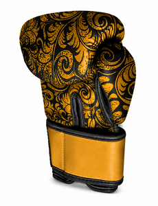 Iberia Sports Boxing Gloves <b>Black</b> Gold Pattern PU Leather <b>Velcro</b> Closure Breathable for Adults Training and Fighting - Product Image 3