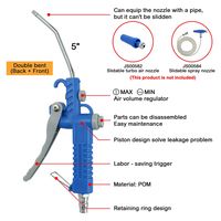 Pistolet à air ergonomique à double buse coudée, réglable, haute pression, entrée 1/4 pouce PT, en plastique POM – Créez votre marque