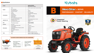 Le Kubota NeoStar B2741S 4WD est un tracteur de verger compact à quatre roues motrices de 27 CV, doté d'un moteur 3 cylindres refroidi par liquide de 1261 cm³. - Product Image 5