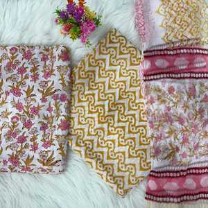 Vêtement ethnique, style costume imprimé au bloc, élégant, pour festival, en tissu de coton, non cousu, matière pour robe Salwar Kameez - Product Image 3