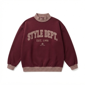 Sweat-shirt à col montant style universitaire pour femme, marron à carreaux, décontracté, pour l'automne, 100% coton tricoté - Product Image 6