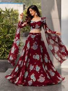 Lehenga Choli en Georgette à Imprimé Floral le Plus Vendu pour Mariages et Soirées à Prix d'Exportation - Product Image 2