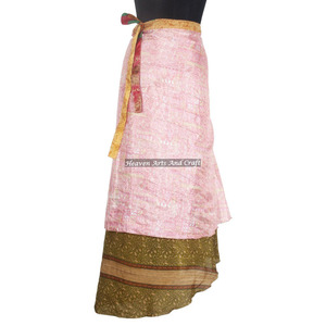 Sarong réversible en soie vintage fait main, jupe longue enveloppante, robe tube, 2 couches, en soie magique réversible, style sari - Product Image 6