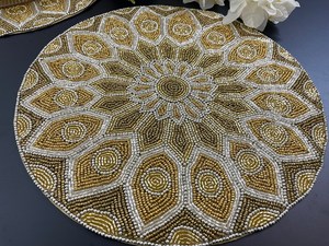 High Classic Vintage <b>Beaded</b> Square <b>Placemat</b> Bohemian Design Polyester Cotton Eco-Friendly Reusable Wedding Banquet Handmade - Product Image 6